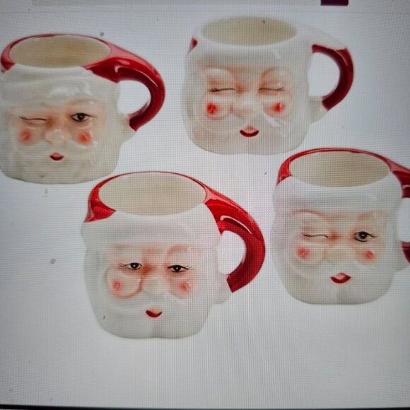 4 Pottery Barn Santa Claus Handcrafted Ceramic Mug Set Different Face Designs - Picture 13 of 15